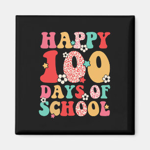 Teacher Kids Retro Groovy 100 Days Happy 100th Day Magnet