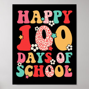 Teacher Kids Retro Groovy 100 Days Happy 100th Day Poster