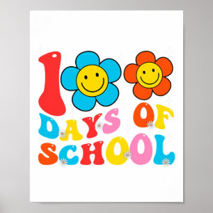 Teacher Kids Retro Groovy 100 Days Happy 100th Day Poster
