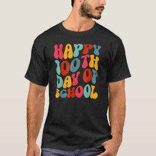 Teacher Kids Retro Groovy 100 Days Happy 100th Day T-Shirt