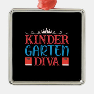 Teacher Kinder Garten Diva Metal Ornament