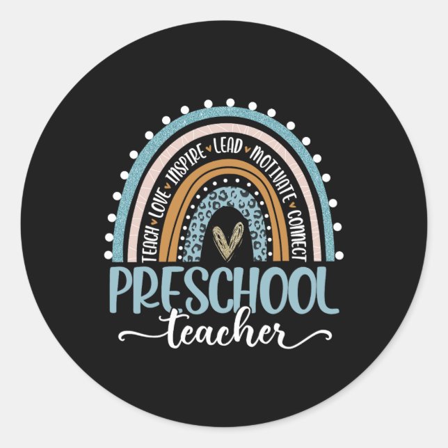 Teacher Leopard Boho Rainbow Back To School  Classic Round Sticker (Front)