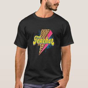 Teacher Leopard Print Lightning Bolt Pink 80's Vin T-Shirt