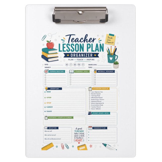 Teacher Lesson Plan Organiser Clipboard for Classr (Front)