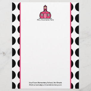 Teacher Letterhead - Black Polka Dot And Pink Design