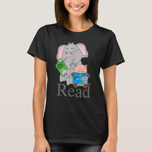 Teacher Library Read Book Club Piggie Elephant Pig T-Shirt (Front)