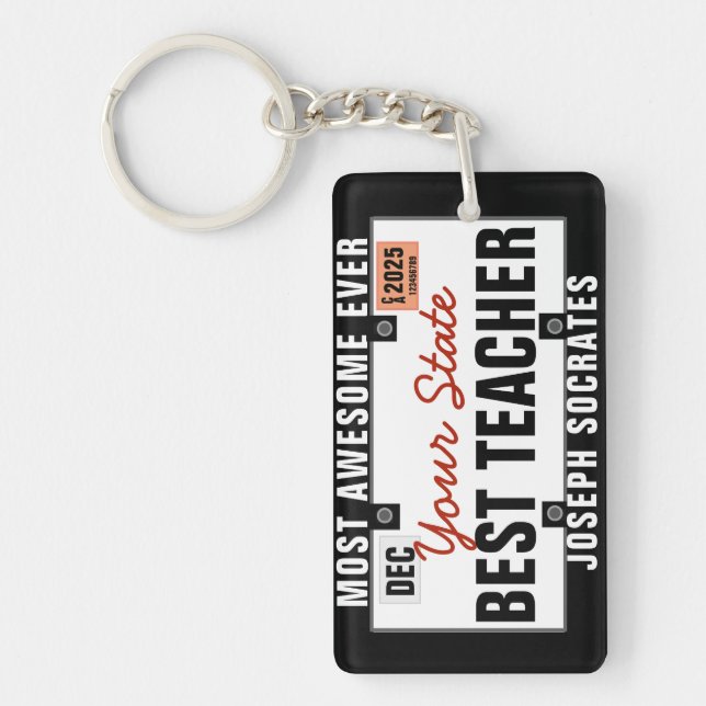 Teacher License Plate Funny Keychain (Front)