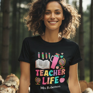  Teacher life colourful retro quote t-shirt