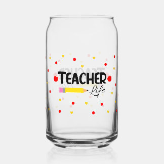 Teacher Life Cute School Can Glass