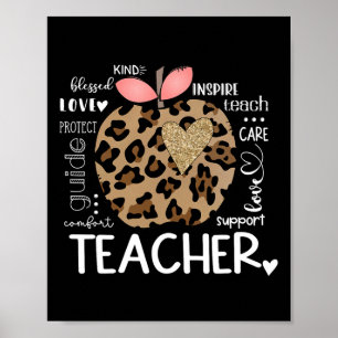Teacher Life Leopard Apple Teacher's Day Ck To Sch Poster