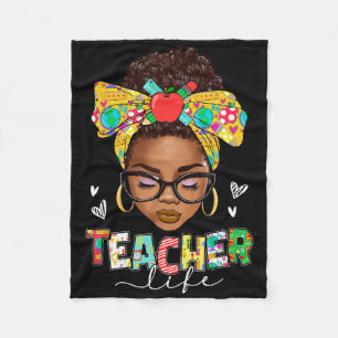 Teacher Life Messy Bun Afro African American Byck Fleece Blanket