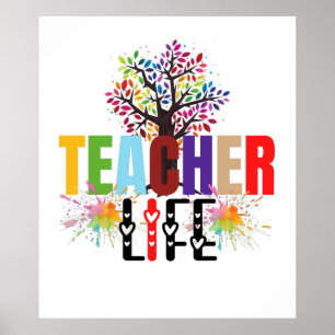 Teacher life rainbow apple tree    poster