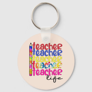 Teacher Life Repeated Pattern - Stylish Educator Key Ring