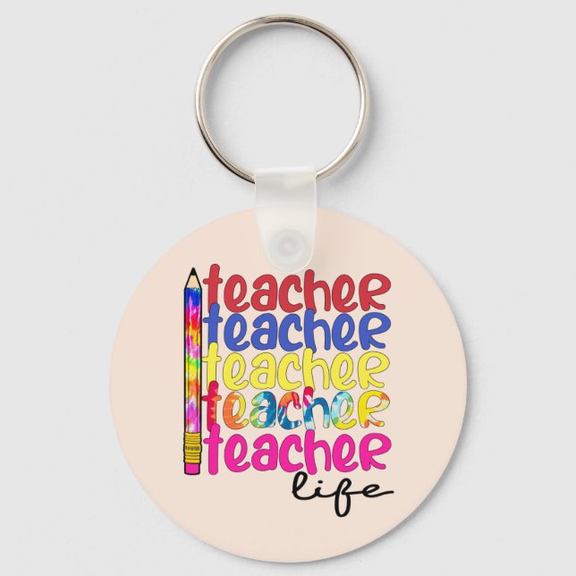 Teacher Life Repeated Pattern - Stylish Educator Key Ring (Front)