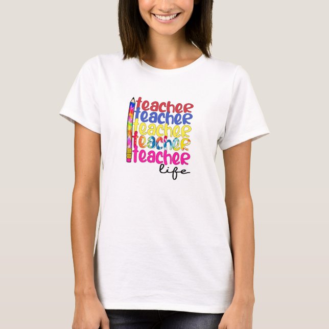 Teacher Life Repeated Pattern - Stylish Educator T-Shirt (Front)
