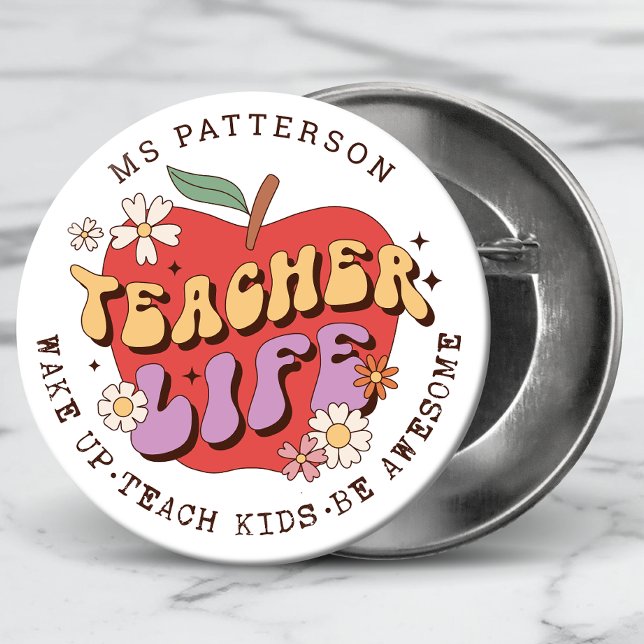 Teacher Life Wake Teach School Personalised Name 7.5 Cm Round Badge (Creator Uploaded)
