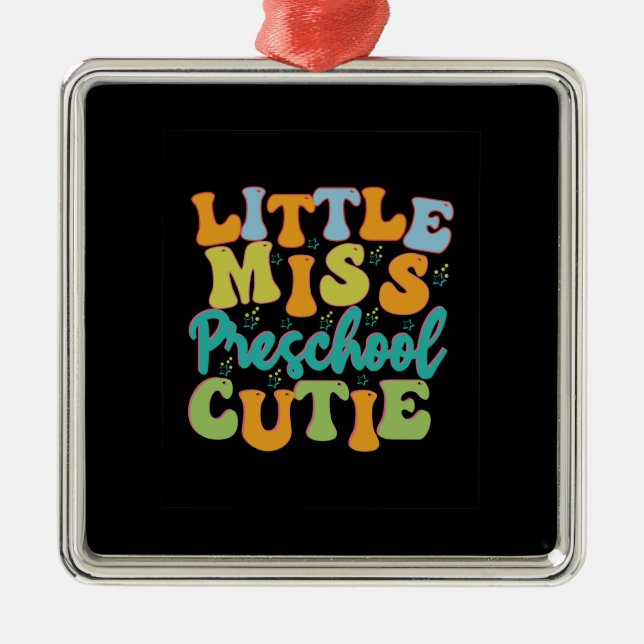 Teacher Little Miss Preschool Cutie Metal Ornament (Front)