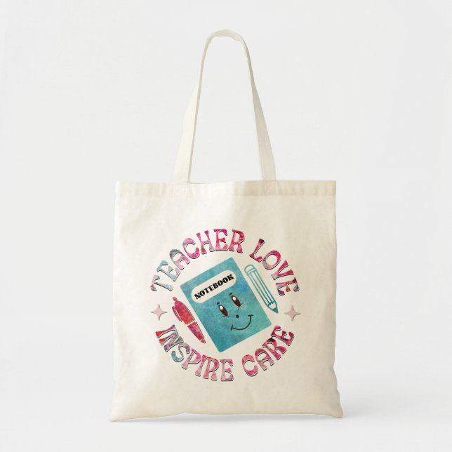 Teacher Love Inspire Care Cute Fun Tote Bag (Front)