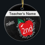 Teacher Makes 2nd Grade Rock | Chalkboard Ceramic Ornament<br><div class="desc">2nd Grade School Teacher Ornament. An Unique Vintage Style 2nd grade school teacher design ready for you to personalise. Featured in a vintage school style with the saying "2nd Grade Rocks" ⭐This Product is 100% Customisable. Graphics and /or text can be added, deleted, moved, resized, changed around, rotated, etc... 99%...</div>