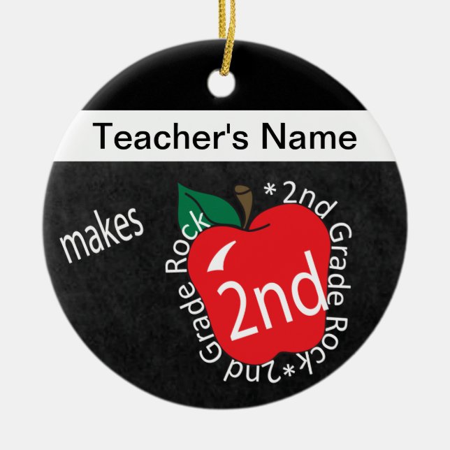 Teacher Makes 2nd Grade Rock | Chalkboard Ceramic Ornament (Front)