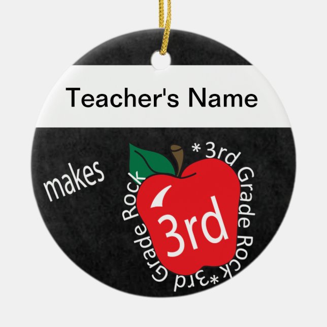Teacher Makes 3rd Grade Rock | Chalkboard Ceramic Ornament (Front)