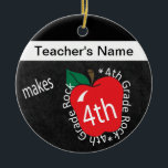 Teacher Makes 4th Grade Rock | Chalkboard Ceramic Ornament<br><div class="desc">⭐⭐⭐⭐⭐ 5 Star Review. Fourth Grade School Teacher Ornament. An Unique Vintage Style 4th grade school teacher design ready for you to personalise. Featured in a vintage school style with the saying "4th Grade Rocks" 🥇AN ORIGINAL COPYRIGHT ART DESIGN by Donna Siegrist ONLY AVAILABLE ON ZAZZLE! ✔NOTE: ONLY CHANGE THE...</div>