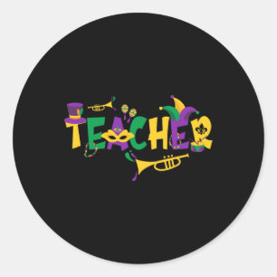 Teacher Mardi Gras Family Matching Outfit For Wome Classic Round Sticker
