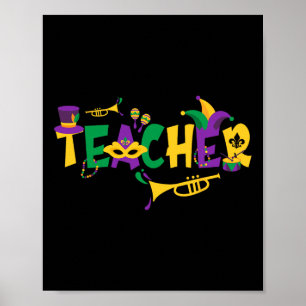 Teacher Mardi Gras Family Matching Outfit For Wome Poster