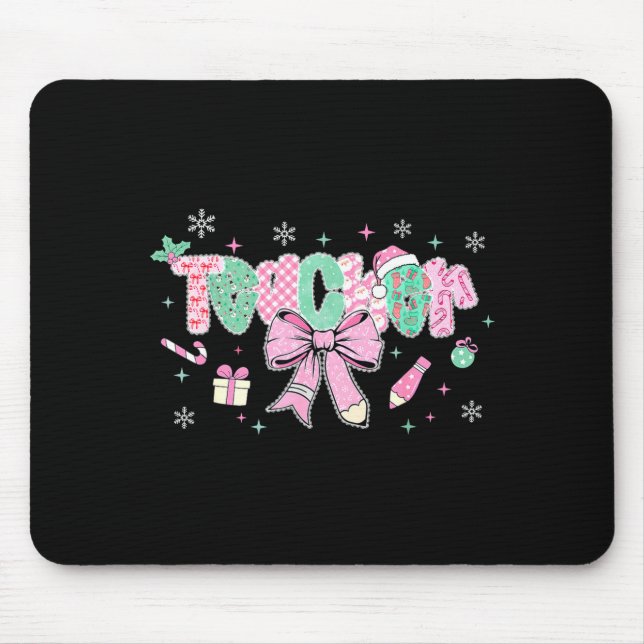 Teacher Merry Christmas Coquette Lace Bow Girl Wom Mouse Pad (Front)