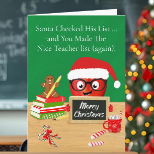 Teacher Merry Christmas Cute Apple on Desk Card
