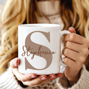 Teacher Modern Brown Monogram Initial Graduation Coffee Mug