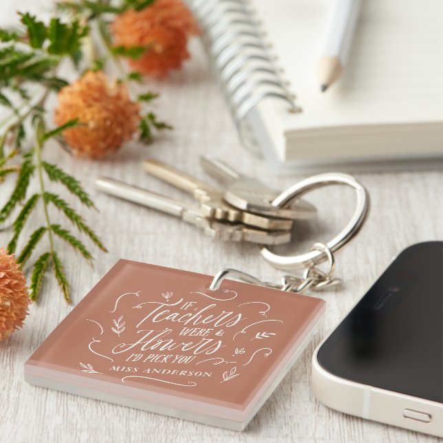 Teacher modern elegant script terracotta gift key ring (Front Right)