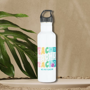 Teacher Modern Rainbow Colours Personalised Name 710 Ml Water Bottle