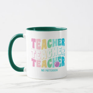Teacher Modern Rainbow Colours Personalised Name Mug