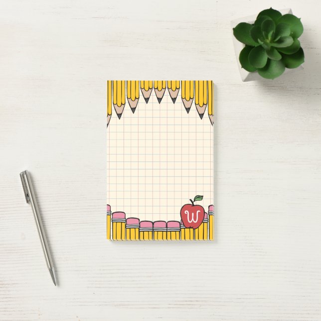 Teacher Monogram Hand-Drawn School Doodles Post-it Notes (Office)