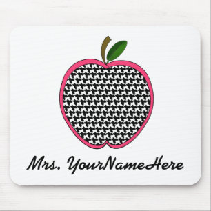 Teacher Mousepad-Houndstooth Apple With Pink Trim Mouse Pad