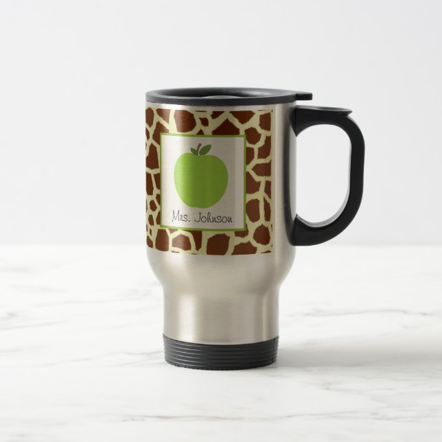 Teacher Mug Green Apple Giraffe Print (Right)