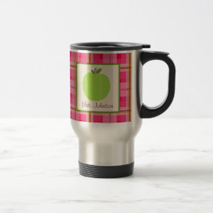 Teacher Mug Green Apple Pink Plaid
