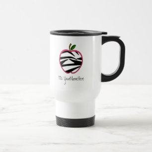 Teacher Mug - Zebra Print Apple with Pink Outline