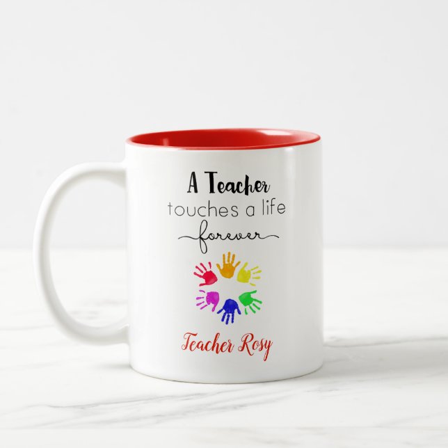 Teacher Mugs - Touches a life forever Personalised (Left)