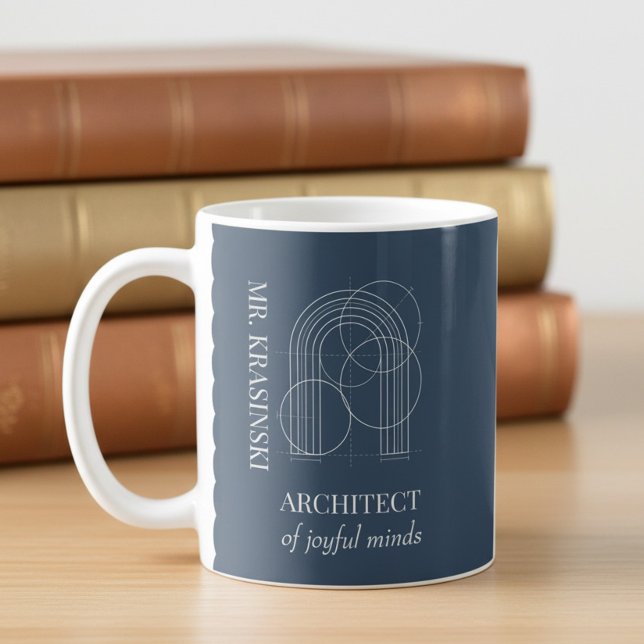 Teacher Name Architect of Joyful Minds Blue Coffee Mug (Personalized mug, teacher appreciation gift by Darling & May)