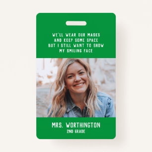 Teacher name badge with photo green ID badge