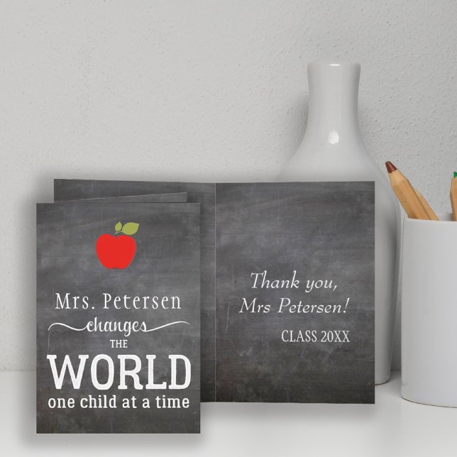 Teacher name blackboard white typography quote thank you card (Creator Uploaded)