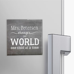 Teacher name chalkboard white typography quote magnet