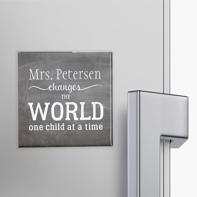 Teacher name chalkboard white typography quote magnet (Creator Uploaded)