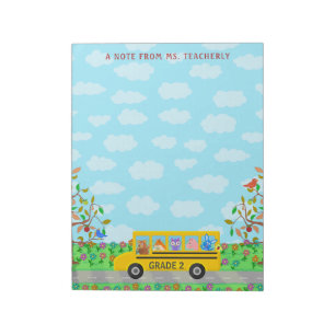 Teacher Name Classroom Cute Animals on School Bus Notepad