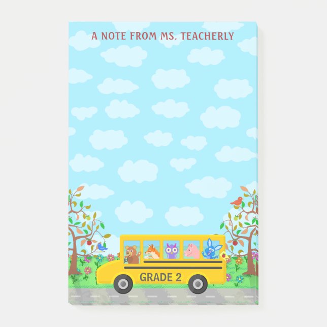 Teacher Name Classroom Notes | Cute Animals on Bus (Front)