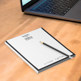 Teacher name elegant quote modern black frame notepad