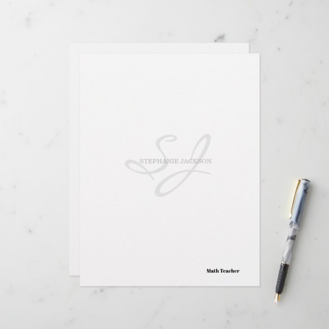 Teacher name elegant quote modern white frame custom letterhead (Front/Back In Situ)