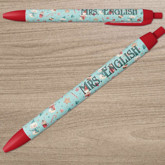 Teacher Name || Holiday Cookies and Candy Pattern Blue Ink Pen (Creator Uploaded)